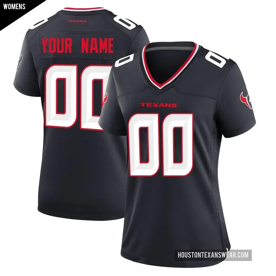 Women's Houston Texans ＃00 Custom Navy Game Team Jersey