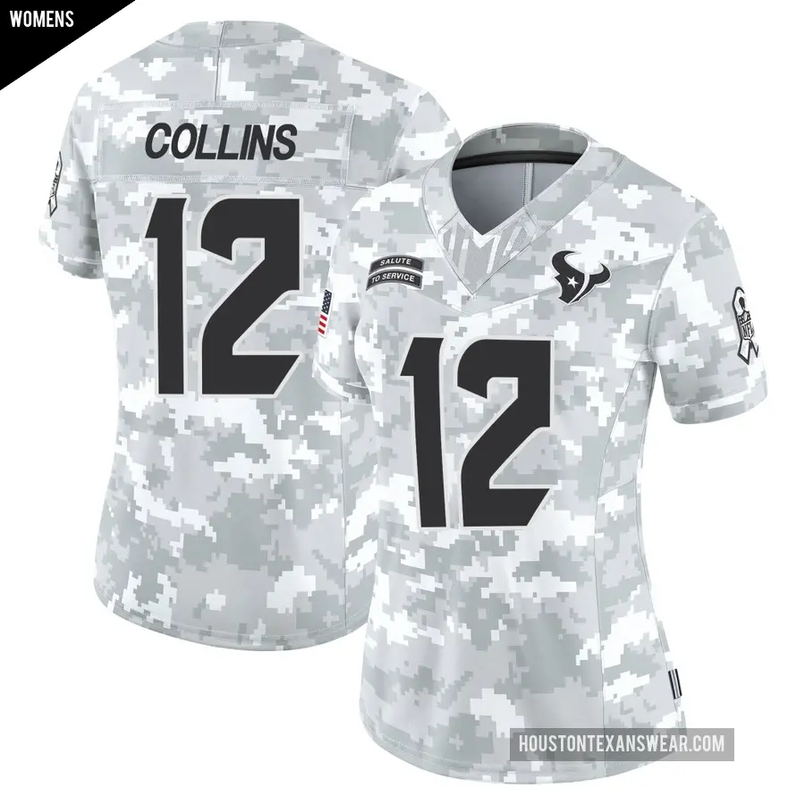 Women's Houston Texans ＃12 Nico Collins Arctic Camo Limited 2024 Salute to Service Jersey