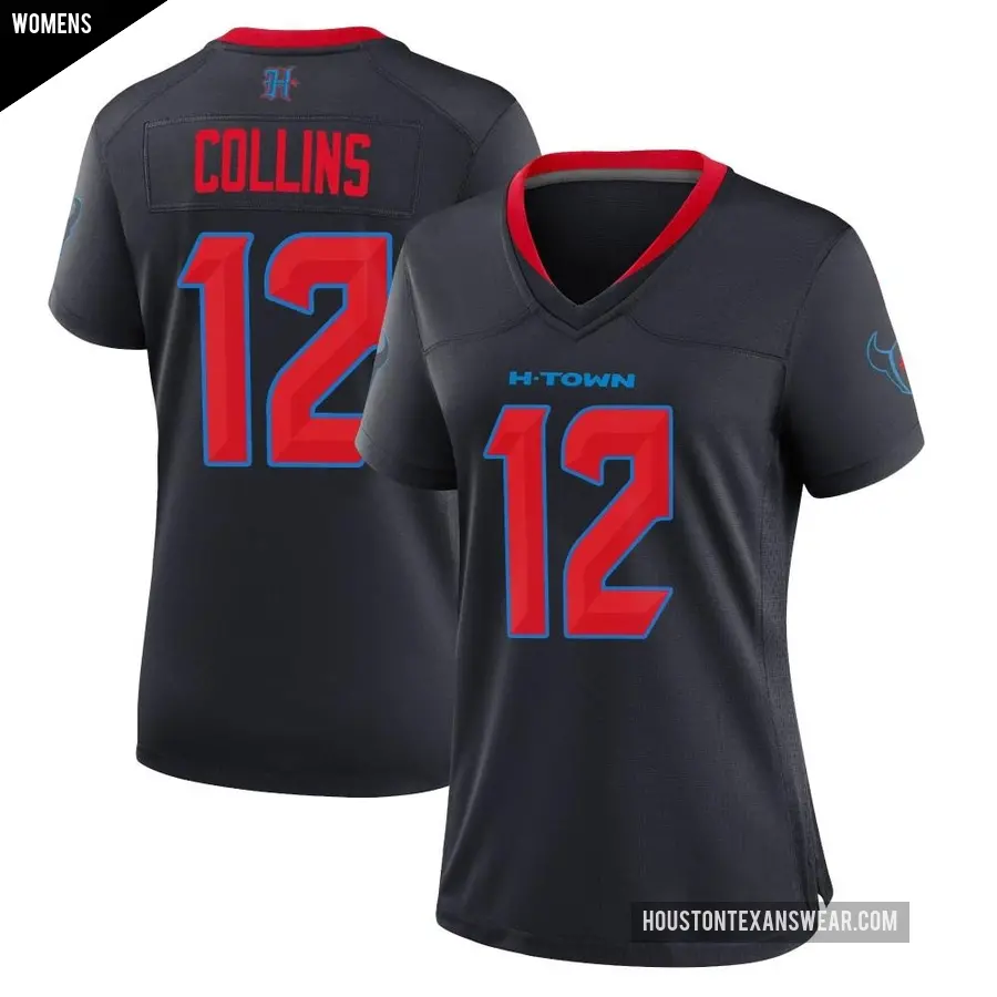 Women's Houston Texans ＃12 Nico Collins Navy Game 2nd Alternate Jersey