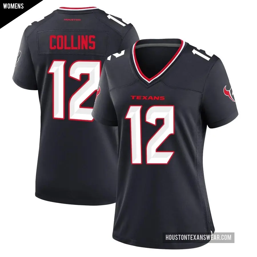 Women's Houston Texans ＃12 Nico Collins Navy Game Team Jersey