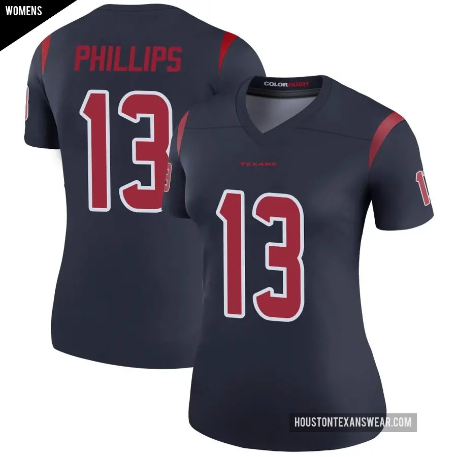 Women s Houston Texans 13 Del Shawn Phillips Navy Legend Color Rush Jersey Texans Store