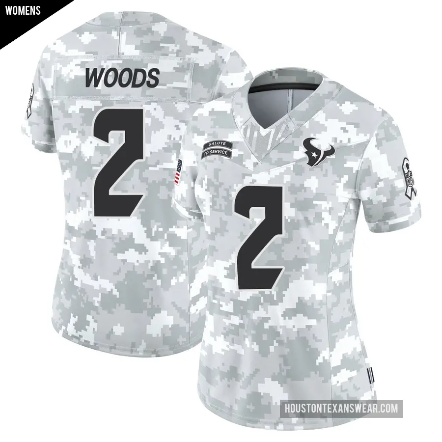 Women's Houston Texans ＃2 Robert Woods Arctic Camo Limited 2024 Salute to Service Jersey