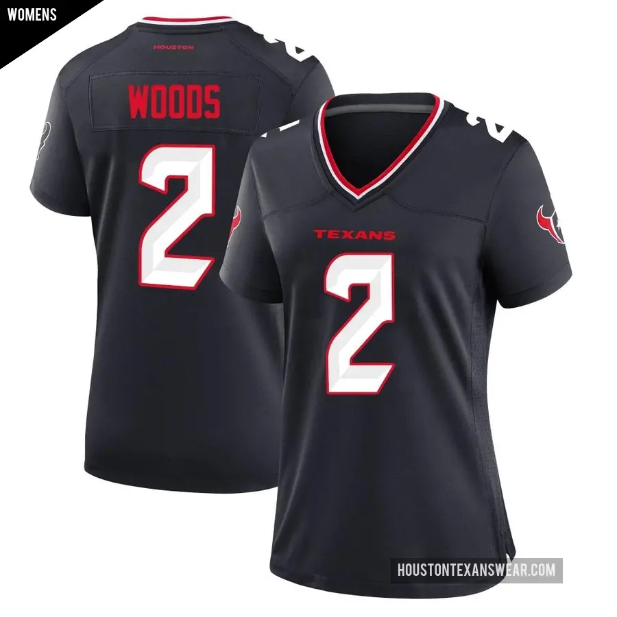 Women's Houston Texans ＃2 Robert Woods Navy Game Team Jersey