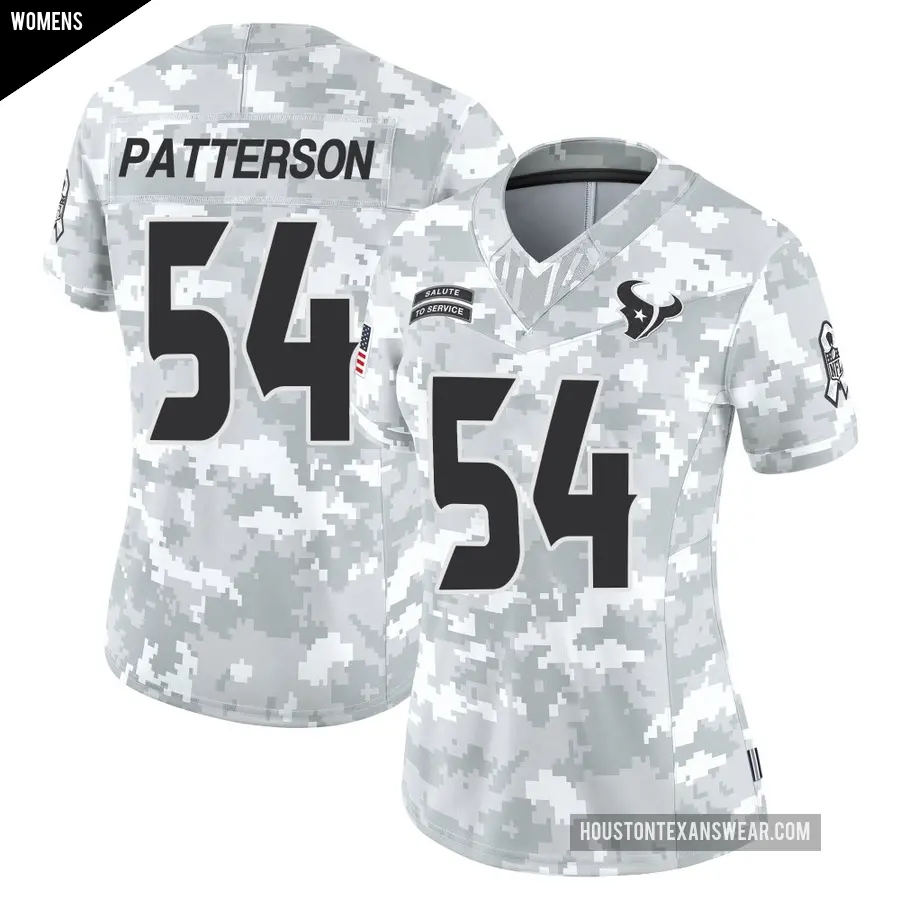 Women's Houston Texans ＃54 Jarrett Patterson Arctic Camo Limited 2024 Salute to Service Jersey
