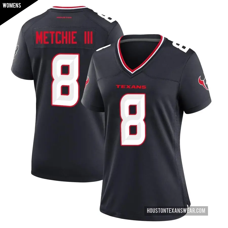 Women's Houston Texans ＃8 John Metchie III Navy Game Team Jersey