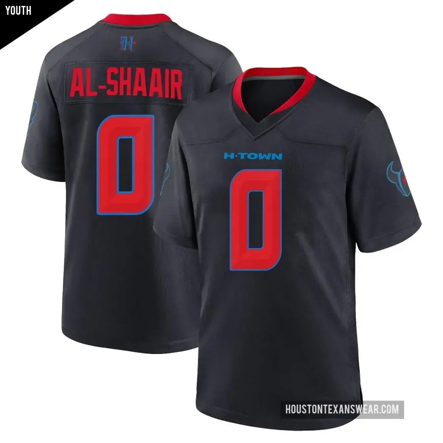 Youth Houston Texans ＃0 Azeez Al-Shaair Navy Game 2nd Alternate Jersey