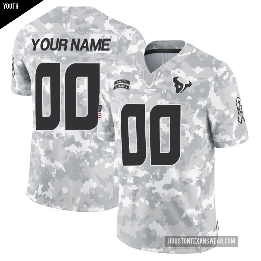 Youth Houston Texans ＃00 Custom Arctic Camo Limited 2024 Salute to Service Jersey