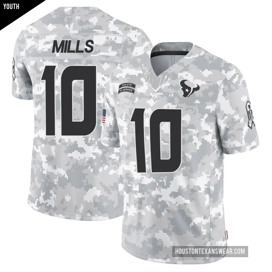 Youth Houston Texans ＃10 Davis Mills Arctic Camo Limited 2024 Salute to Service Jersey