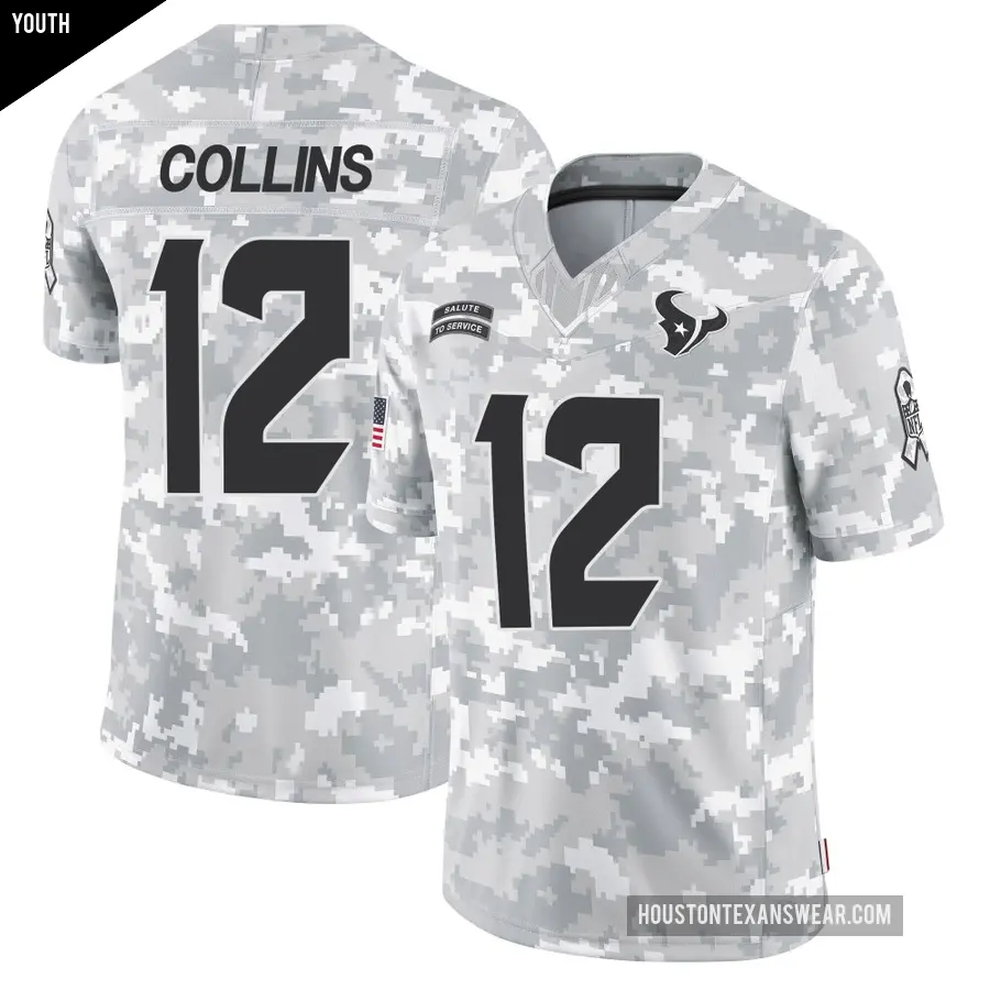 Youth Houston Texans ＃12 Nico Collins Arctic Camo Limited 2024 Salute to Service Jersey