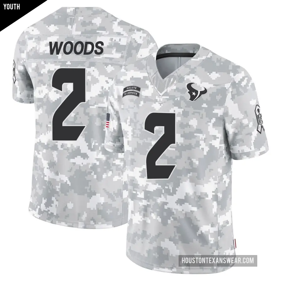 Youth Houston Texans ＃2 Robert Woods Arctic Camo Limited 2024 Salute to Service Jersey