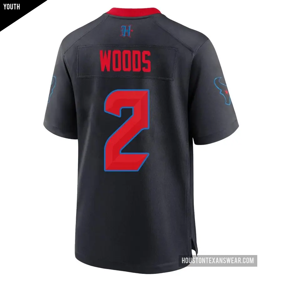 Youth Houston Texans &#65283;2 Robert Woods Navy Game 2nd Alternate Jersey