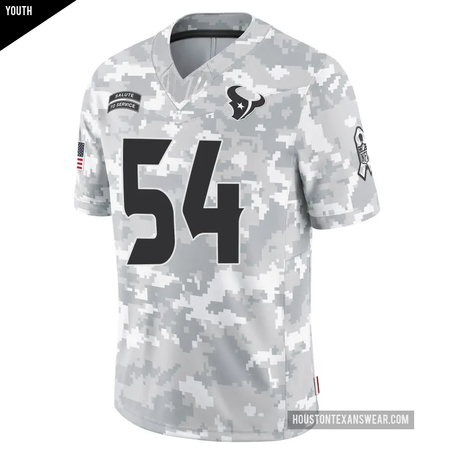 Youth Houston Texans &#65283;54 Jarrett Patterson Arctic Camo Limited 2024 Salute to Service Jersey