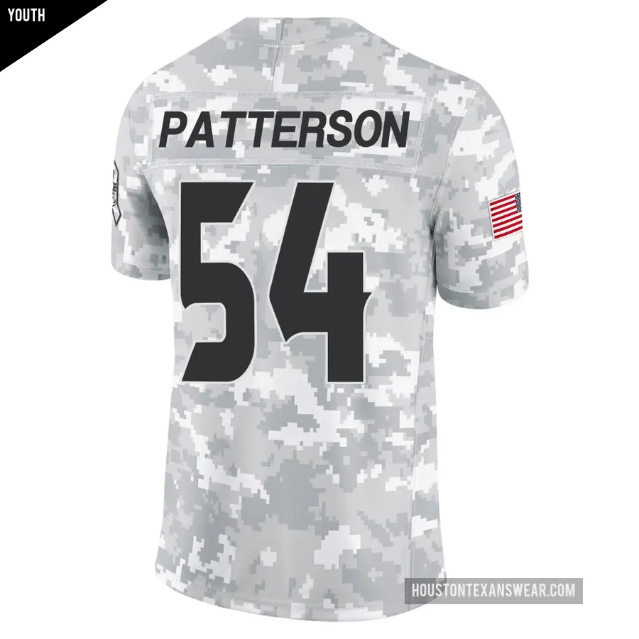 Youth Houston Texans &#65283;54 Jarrett Patterson Arctic Camo Limited 2024 Salute to Service Jersey