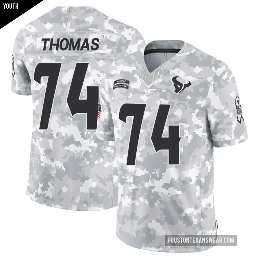 Youth Houston Texans ＃74 Zach Thomas Arctic Camo Limited 2024 Salute to Service Jersey