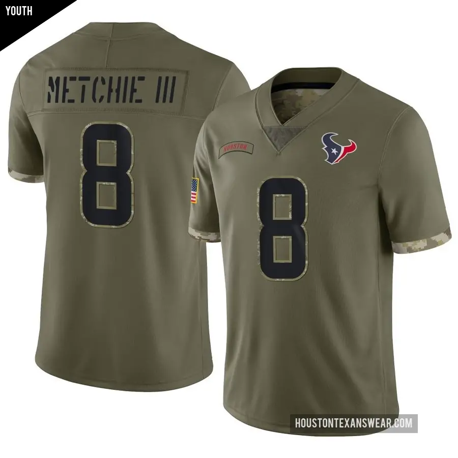 Youth Houston Texans &#65283;8 John Metchie III Olive Limited 2022 Salute To Service Jersey