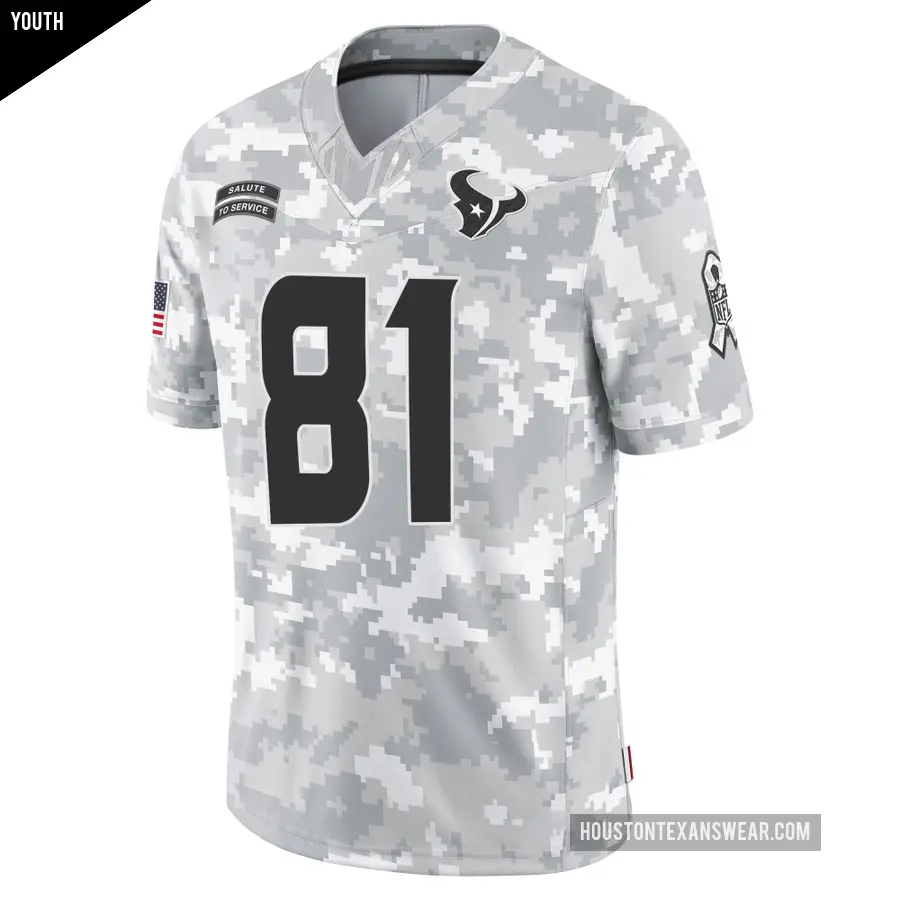 Youth Houston Texans &#65283;81 Jaxon Janke Arctic Camo Limited 2024 Salute to Service Jersey